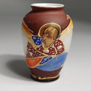 K.Ishihara Multicolor Porcelain Satsuma Style Intaglio Flower Vase Occupied Japa
